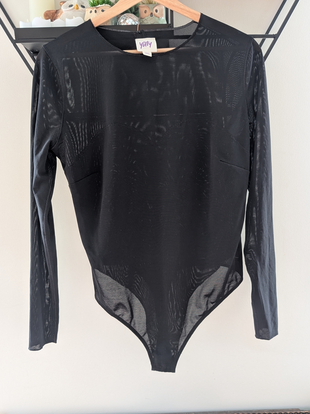 Yitty Black Long-Sleeve Sheer Bodysuit